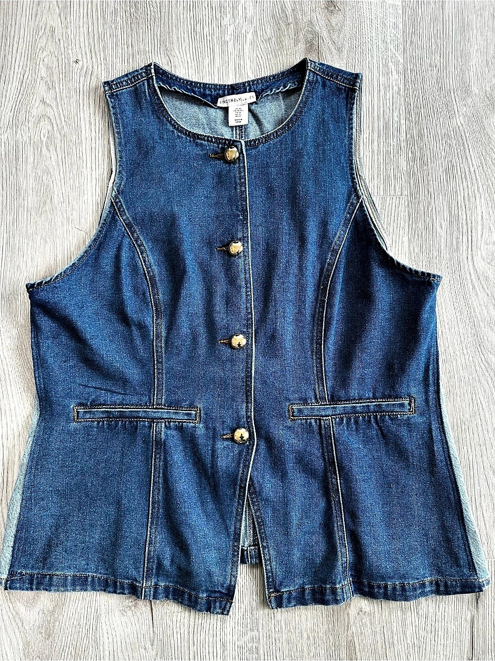Sincerely Jules Two-Tone Denim Vest with Gold Buttons - Size XL Western Layer